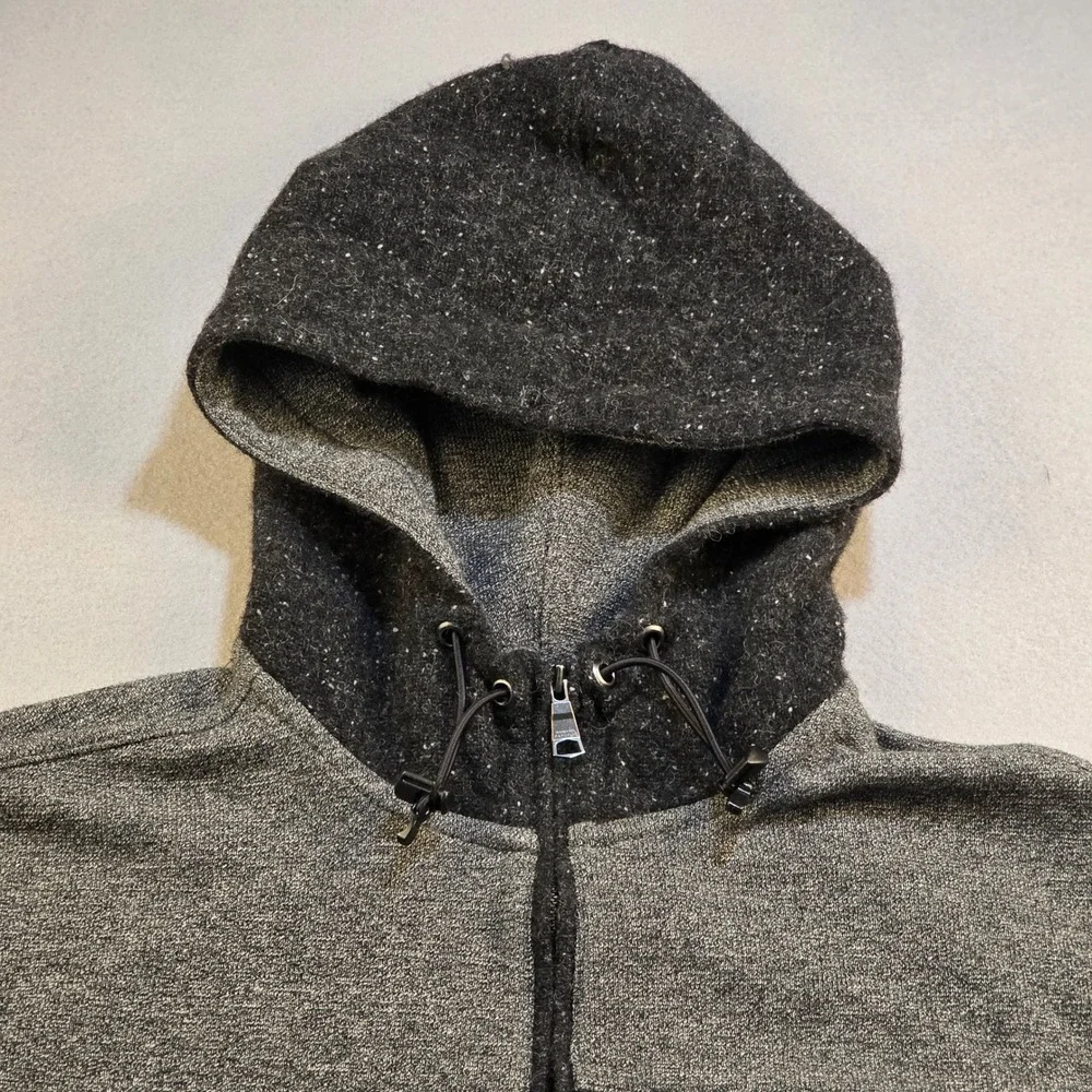 Banana Republic Mens Gray Quarter Zip Hoodie Speckled Wool Blend Hood‎ Large